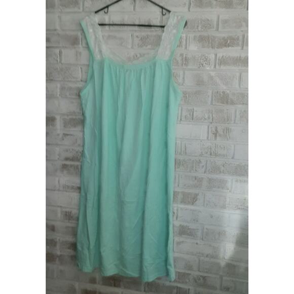 Vintage Anthony Richards Cool Mint Embroidered Nightgown 1X Comfort - Picture 7 of 8